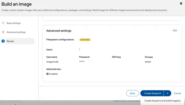 Click Create blueprint and build image(s).