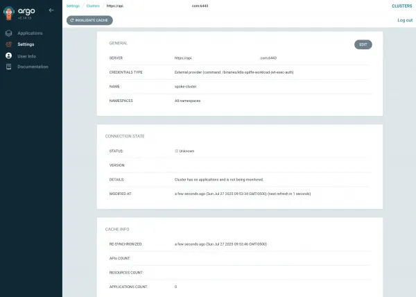 Clusters viewed in the Red Hat OpenShift GitOps user interface.