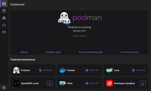 Podman Desktop Dashboard
