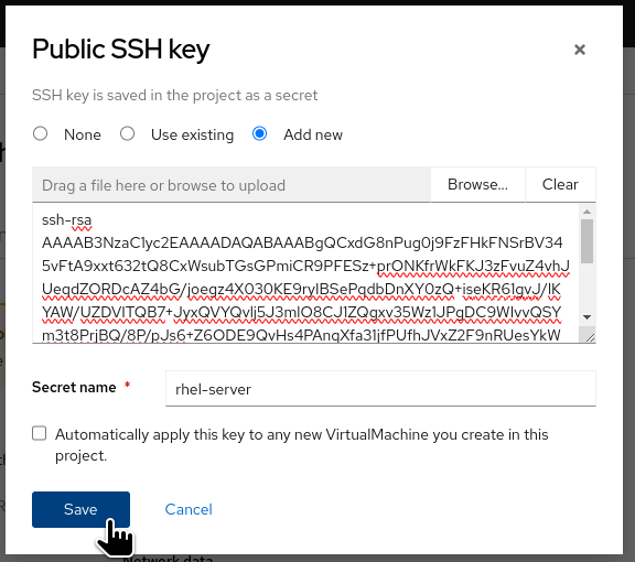 Saving the SSH public key in secret form.