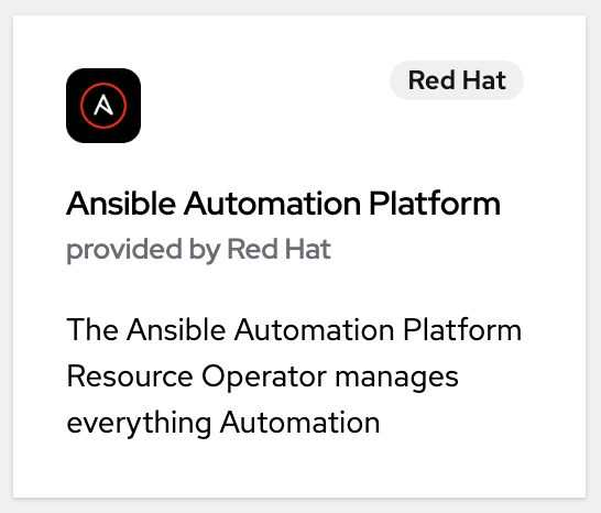OperatorHub tile for Ansible Automation Platform provided by Red Hat.