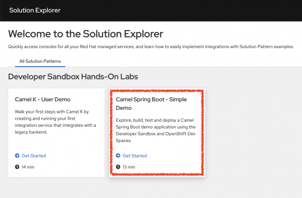 The Solution Explorer interface showing lab tiles.