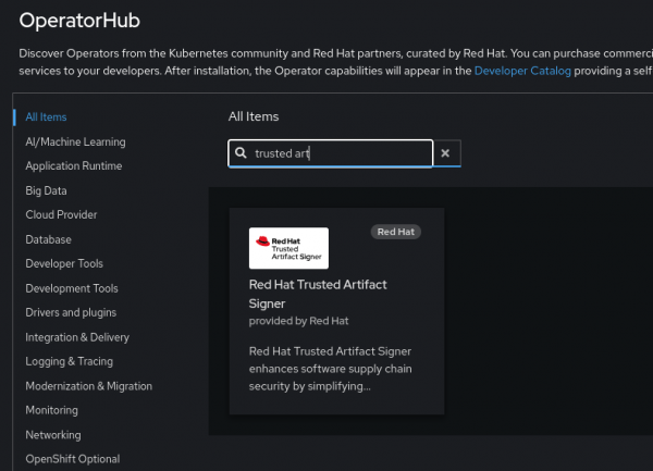 Red Hat Trusted Artifact Signer on OperatorHub