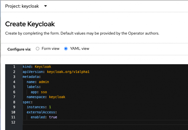 Create Keycloak Custom Resource in RH SSO