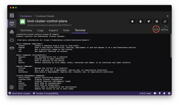 The Terminal tab in the Podman Desktop UI.