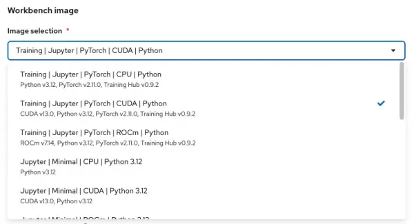 Image selection in create workbench form.