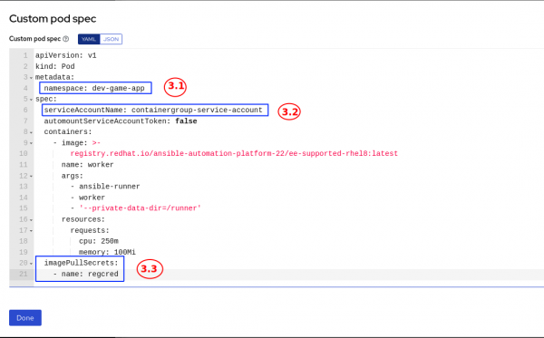 A screenshot of the pod manifest.