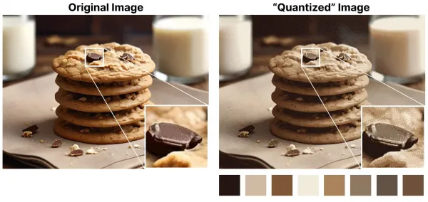 This image by Maarten Grootendorst, demonstrates that quantizing a photographic image reduces the number of colors used to represent it, in the same way quantizing a model reduces the bits used to represent each weight.