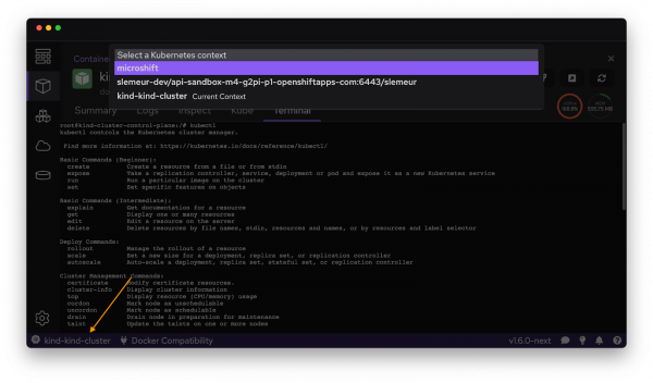Viewing available Kubernetes contexts in Podman Desktop