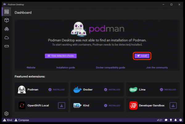 Podman Desktop Installing Podman