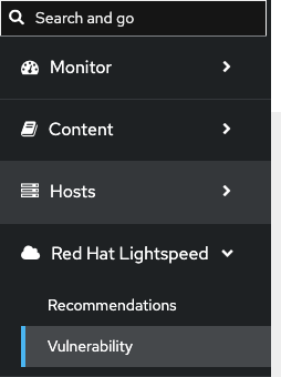 Satellite left navigation menu highlighting the vulnerability menu item.