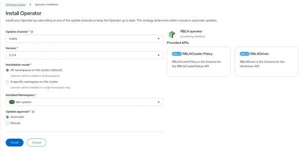 Installing an operator in Red Hat OpenShift.