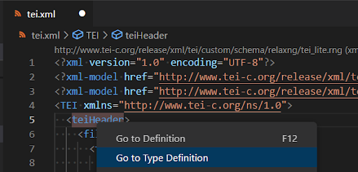 The XML Go To Type Definition action.