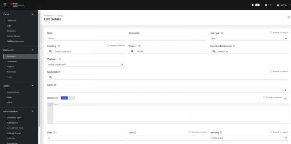The templates page in Ansible Automation Platform.