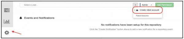 The Quay UI with the “Create robot account” field highlighted.