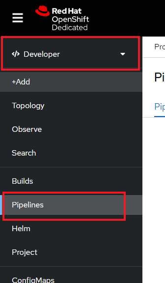 Figure 2: Pipelines option within Developer context.