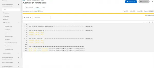 Ansible output after launching a template.