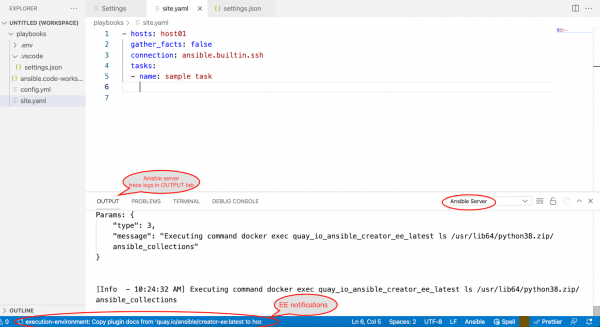 ansible output window