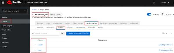 Create authorization scopes for delete and view scopes