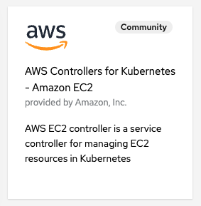 OperatorHub tile for AWS Controllers for Kubernetes — Amazon EC2.
