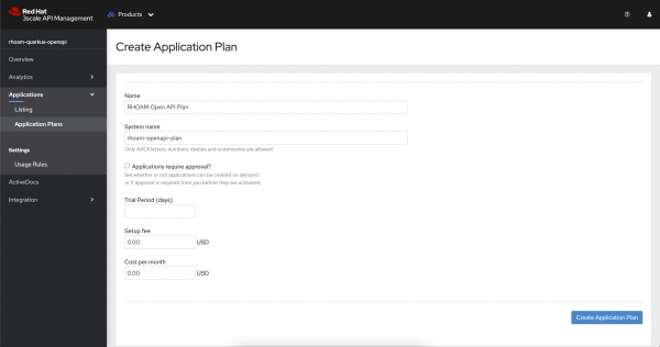 Fill in the fields  in the Create Application Plan wizard