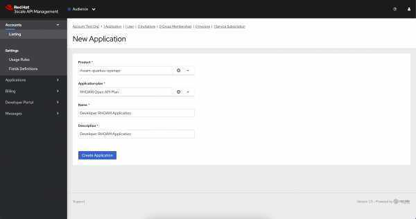 Fill in fields in the New Application creation wizard.