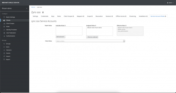 The Service Account Roles tab lets you manage clients.