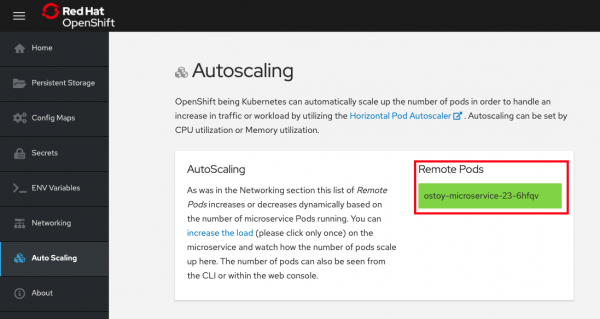 Screenshot of autoscaling page within console highlighting how many pods are available.