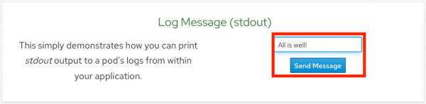 Screenshot of Log Message page in CloudWatch where custom messages can be added with a Send Message button.