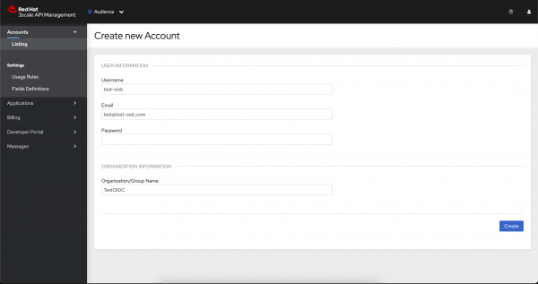 The “Create new account wizard” lets you fill out fields to specify parameters.