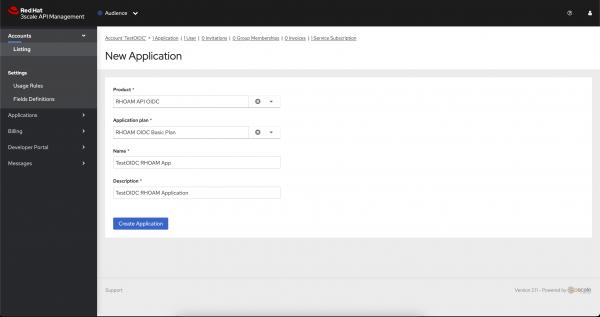 The “Create new application wizard” lets you fill out fields to specify parameters.