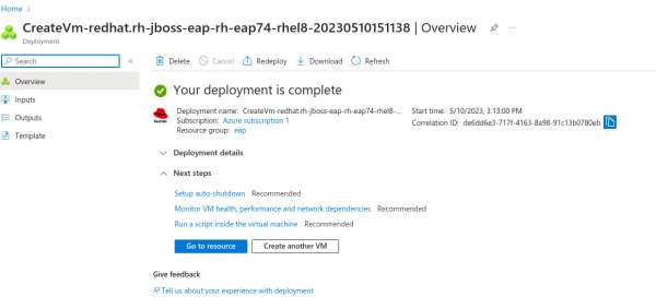 This screen shows that the JBoss EAP deployment complete.