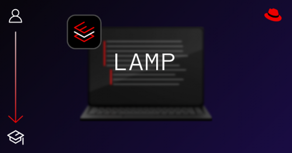 A blurry keyboard with a logo on the upper left side and the word LAMP across the front of the keyboard