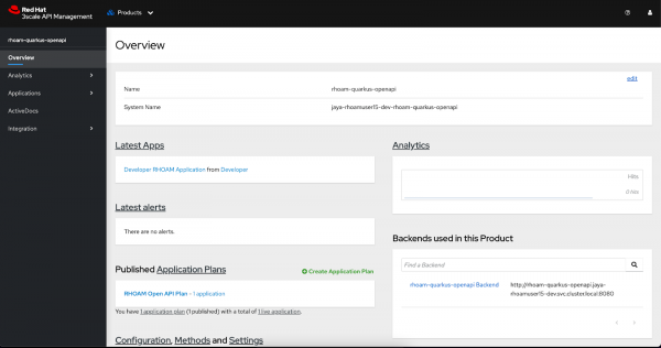 The Overview page provides access to information on applications.
