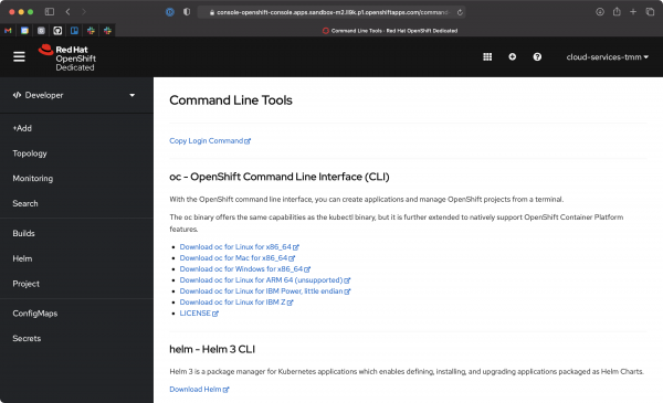 You can download the oc command-line tool for many different operating systems from the Command Line Tools page.