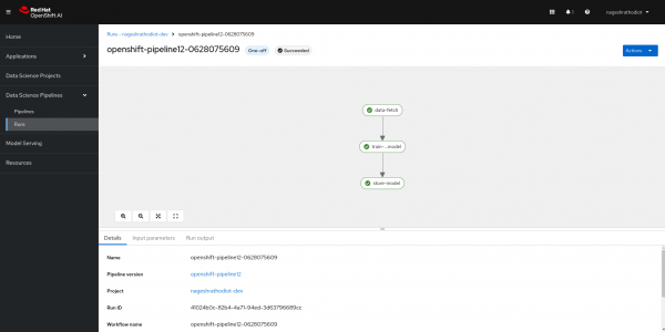 The pipeline is executing in the Runs window.