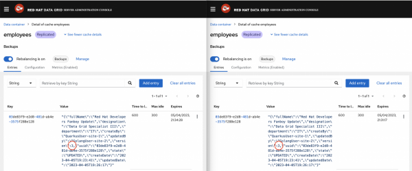 Data Grid Admin Console showing update for version 3