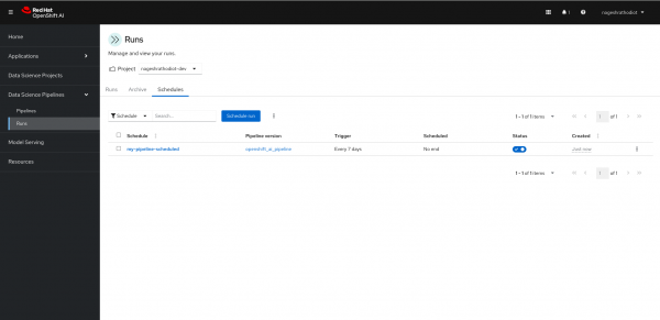 Under the "Schedules" option, you will find the scheduled pipeline listed for execution at the defined intervals.