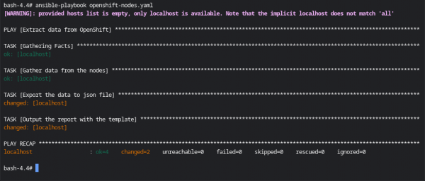 A text terminal showing the ansible-playbook command output