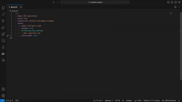 Figure showing how VS Code highlights Ansible code.