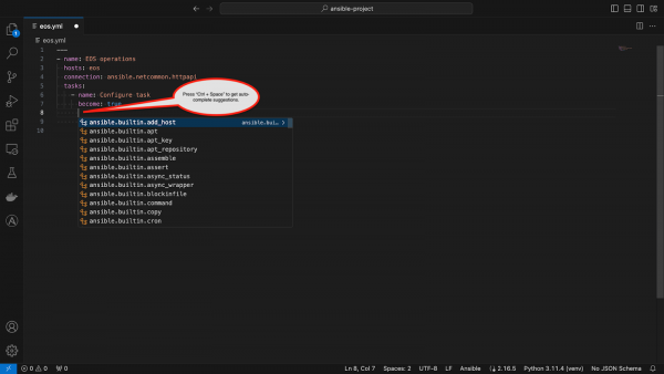 Figure showing auto-completion shortcut in VS Code