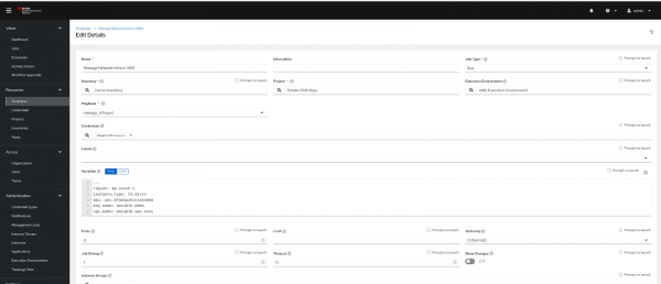 Figure 4: Setup the Job template