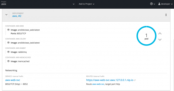 image of OpenShift AWX Deployment Configuration and networking details