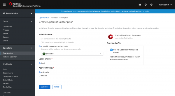 Create Operator Subscription for CRW