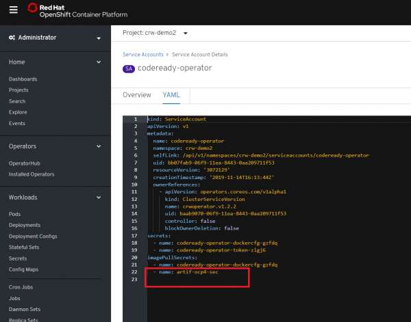 Add Openshift Secret to Service Account