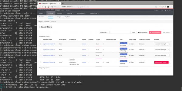 The OpenStack dashboard showing the Project -&gt; Compute -&gt; Instances screen.