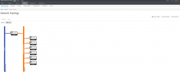 The OpenStack dashboard displaying Project -&gt; Network -&gt; Network Toplogy.