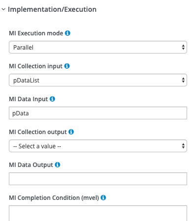 The jBPM Implementation/Execution section set up for the example.
