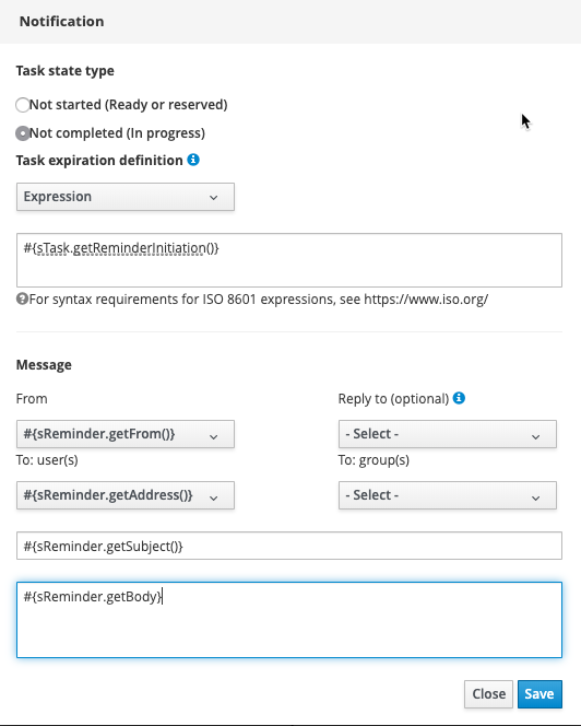 jBPM Notification configuration for task state type not completed.