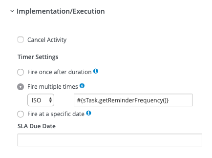 jBPM implementation section with the timer behavior defined